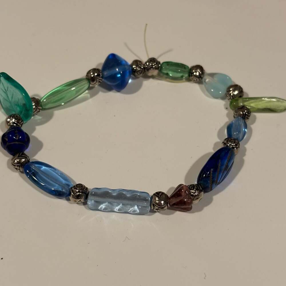 Handcrafted Multi-Color Glass and Silver Tone Beaded Bracelet